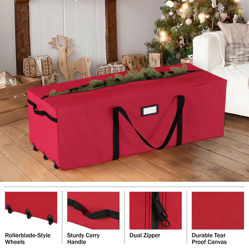 Elf Stor Christmas Tree Storage Bag with Wheels - Canvas Duffel for 12-Foot Fake Trees and Protecting Holiday Decorations and Inflatables by Elf Stor (Red) - Image 4